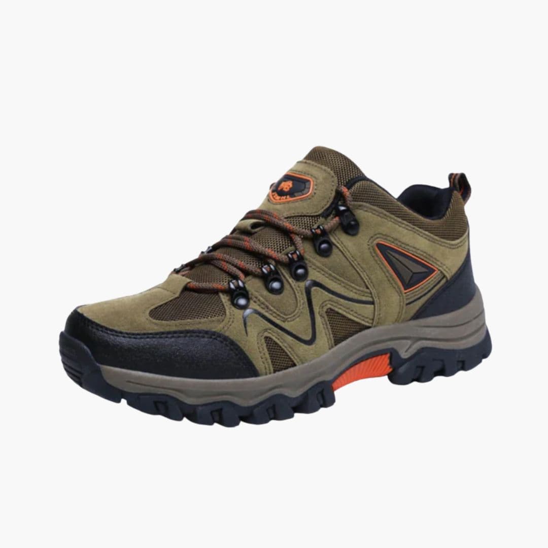 Men's low-cut hiking shoes lace-up fastening rugged textured outsole synthetic panel overlays