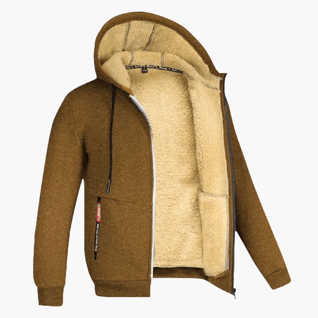 Men's hooded full-zip fleece-lined jacket for cold weather outdoor comfort in casual style