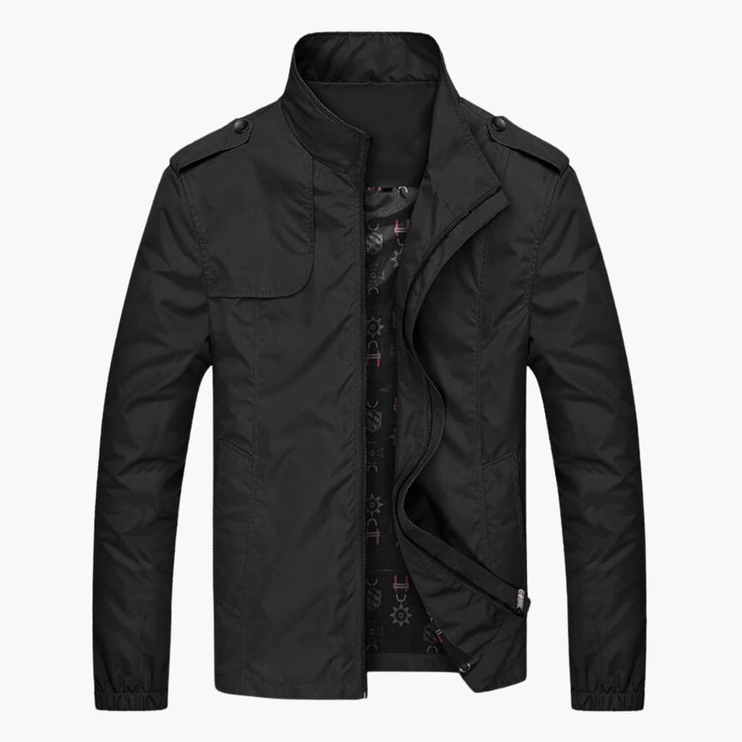 Men's zip-front jacket standing collar chest flap pocket versatile everyday casual smart style