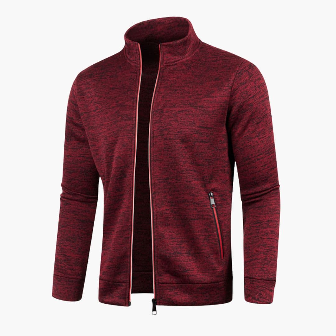 Men's textured stand collar zip jacket with side pockets, versatile everyday outdoor layering piece