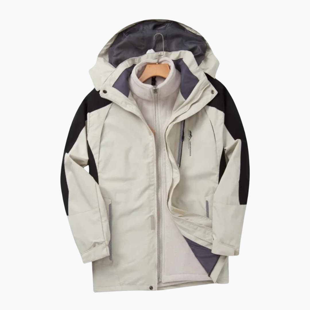Men's outdoor zip jacket navy blue high collar detachable hood full front zipper all-season versatility