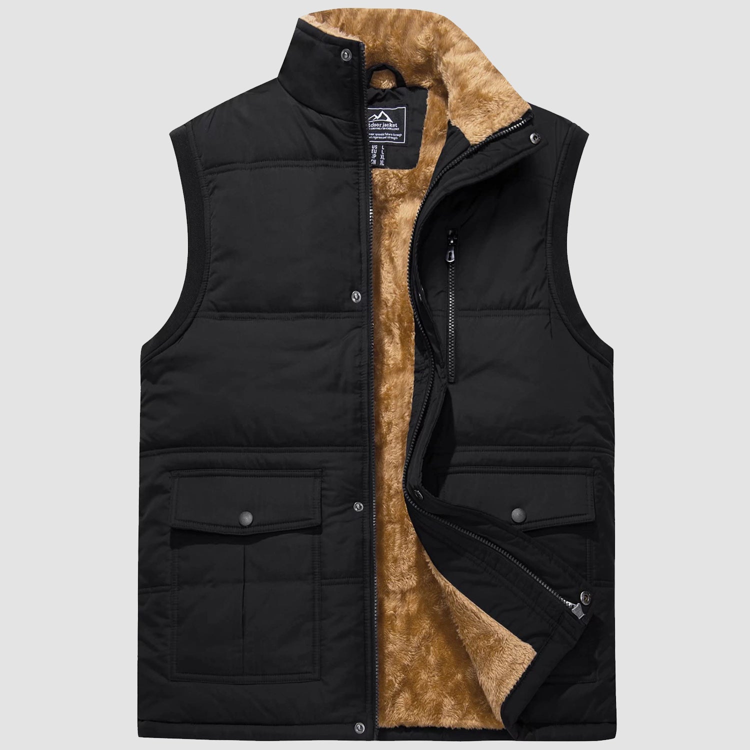 Men's windproof fleece-lined vest, lightweight sleeveless jacket for outdoor cold weather casual wear