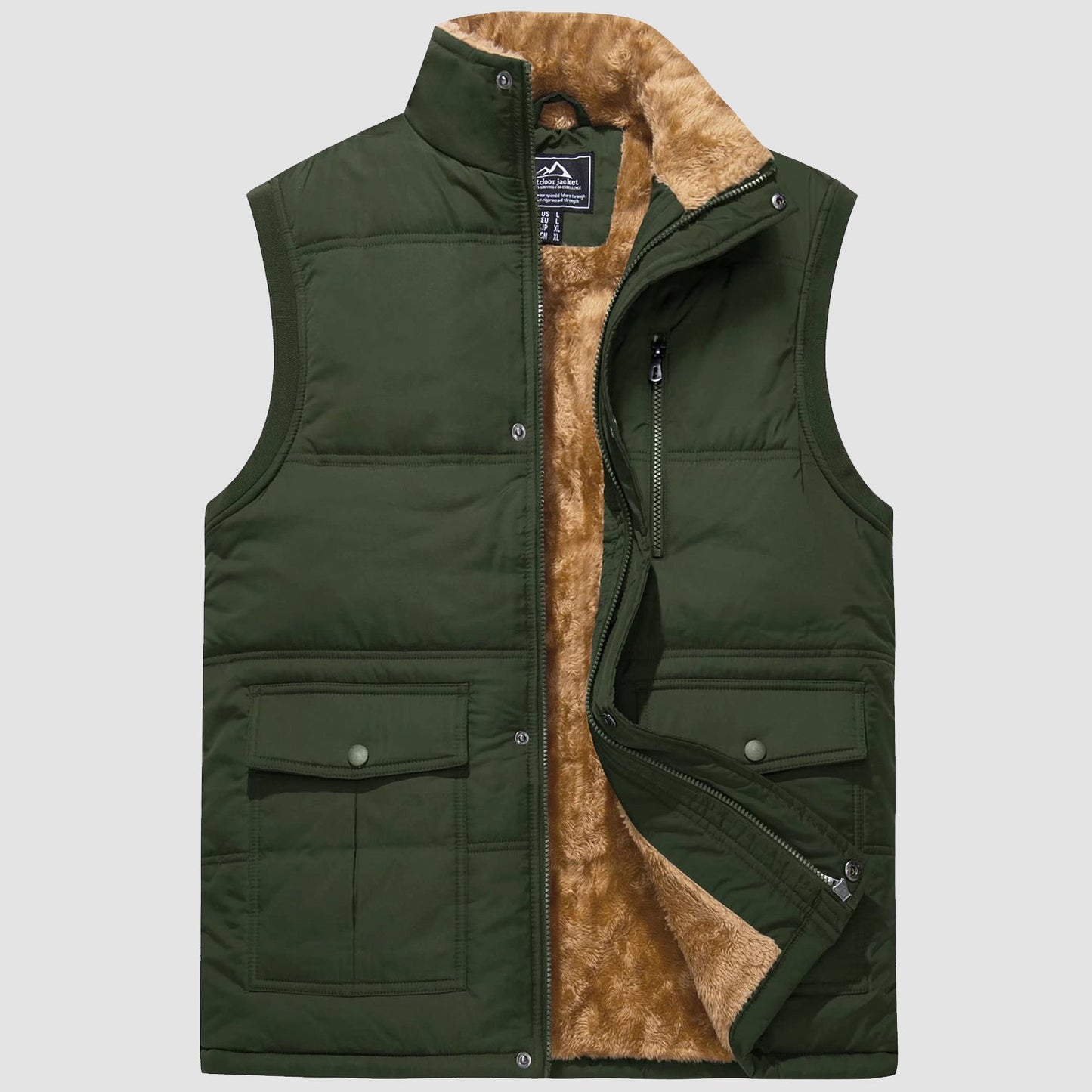 Men's fleece lined windproof vest sleeveless jacket lightweight layer for outdoor cold weather wear