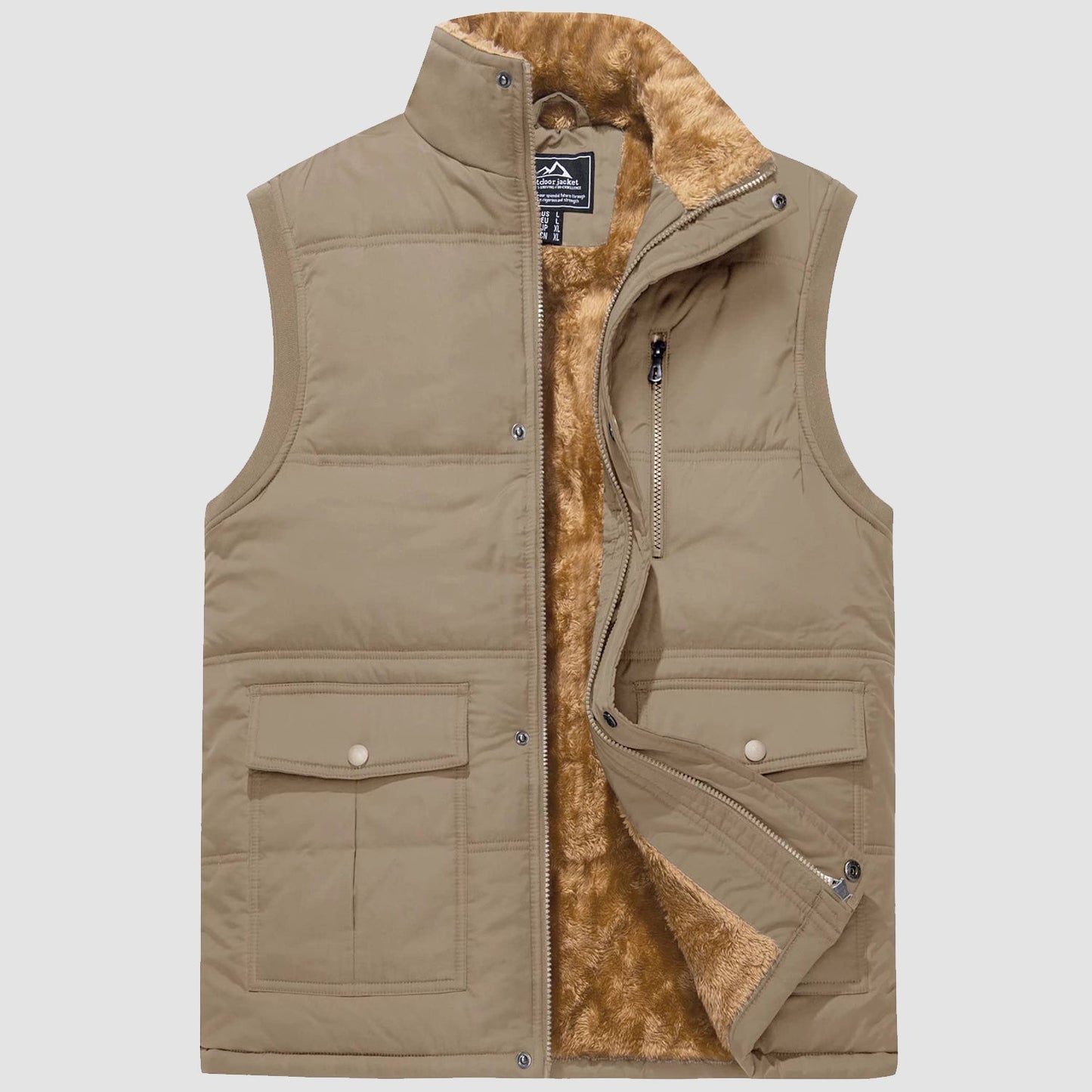 Men's fleece lined windproof vest sleeveless jacket lightweight layering for outdoor cold weather