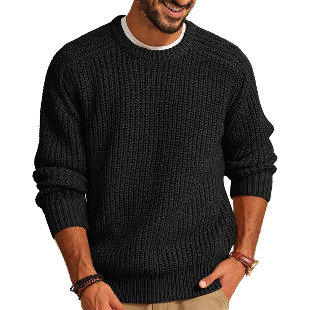 Men's chunky knit crewneck sweater in mid-weight fabric with ribbed neckline for layerable warmth