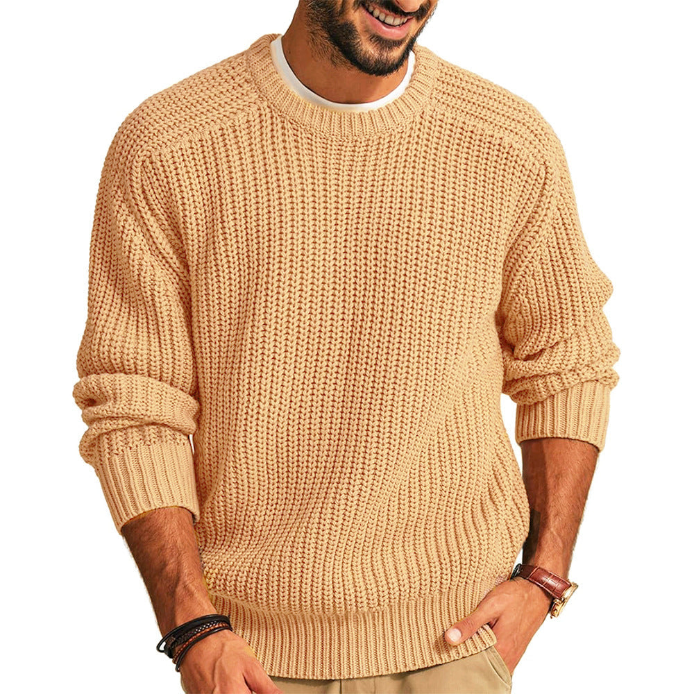 Men's chunky knit crewneck sweater mid-weight ribbed neckline layerable casual warmth comfort