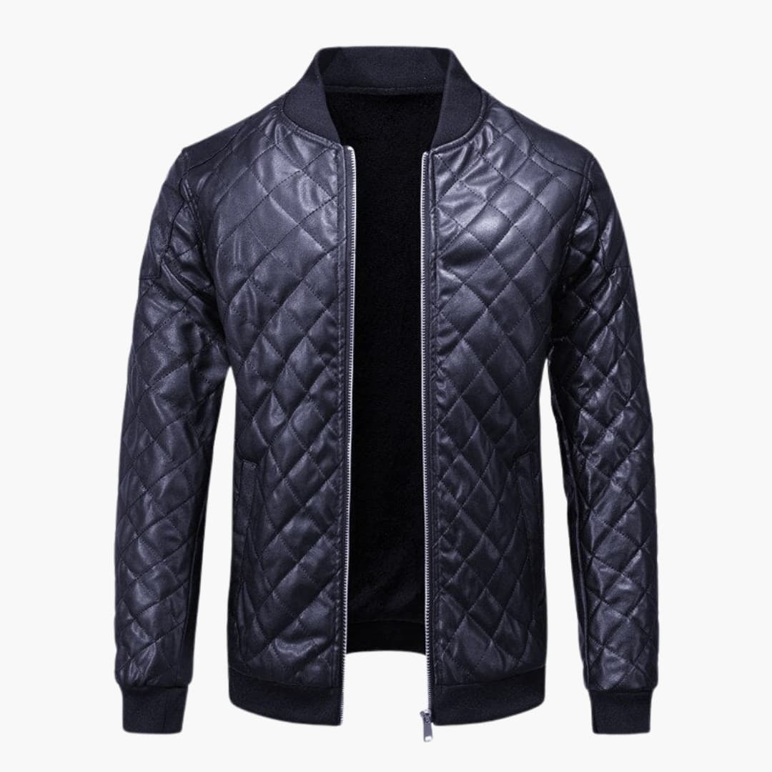 Men's diamond quilted bomber jacket with full-front zipper and ribbed neckline for everyday wear