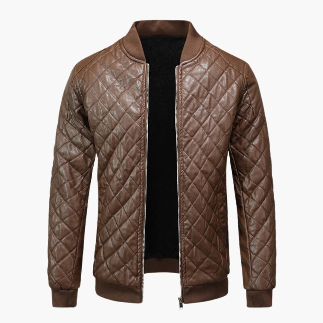 Men's diamond quilted bomber jacket with full-front zipper, ribbed details, classic everyday style