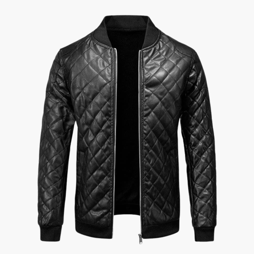 Men's diamond quilted bomber jacket with full-front zipper and ribbed neckline for everyday wear