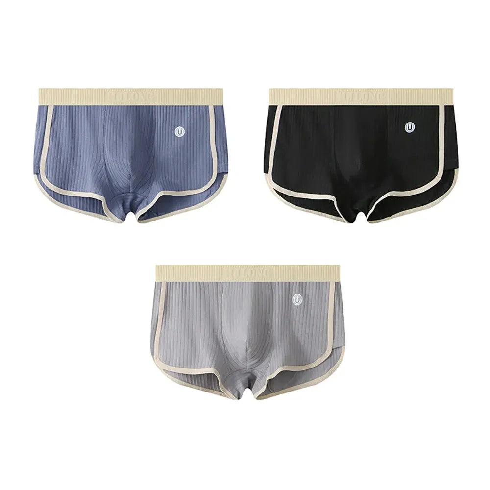 Men's 3-pack ribbed cotton briefs with mesh pouch, ultra-soft breathable daily support underwear