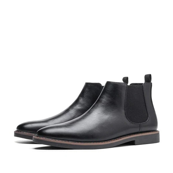 Men's brown leather Chelsea boots structured silhouette with elastic side panels for city professionals