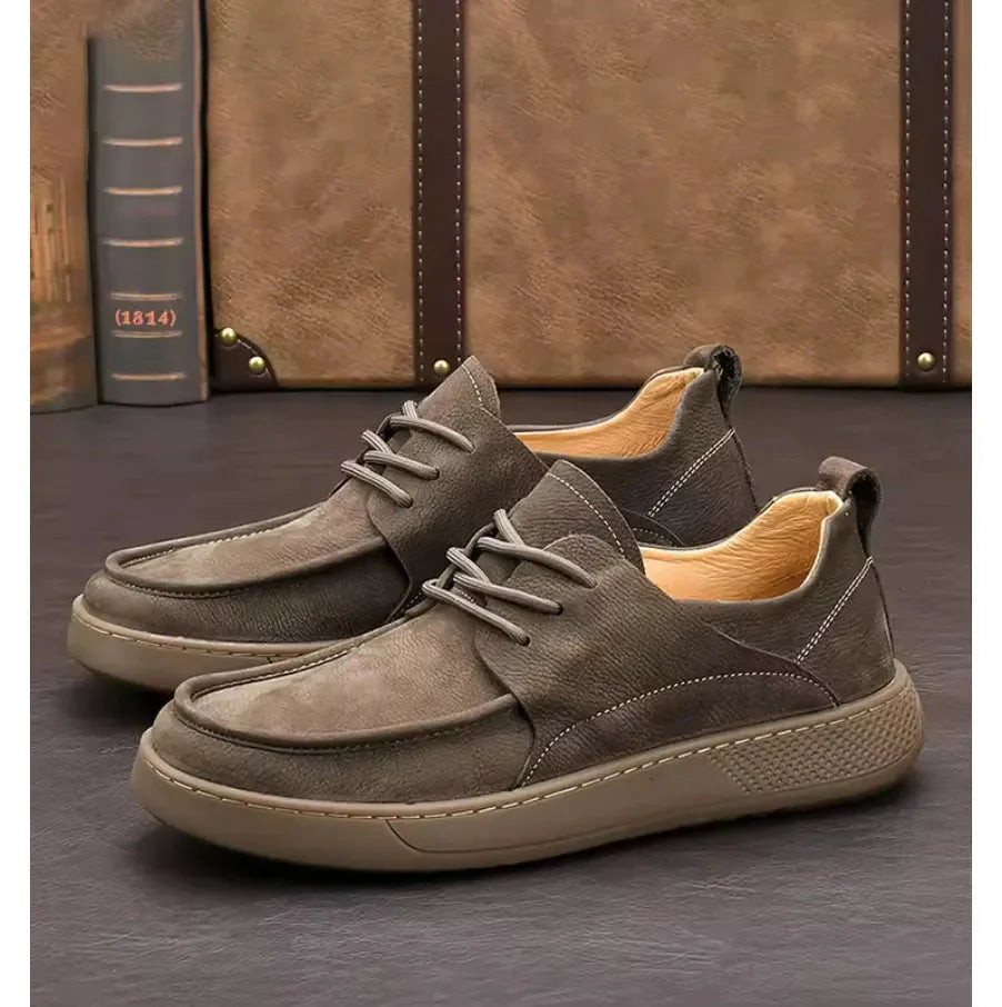 Men's brown genuine leather moccasin slip-on with cushioned sole and non-slip outsole