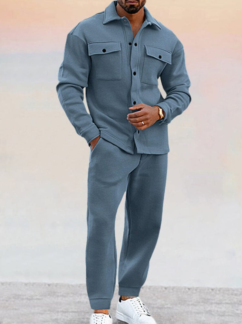 Men's relaxed knit shirt and pant set in coordinated style, soft fabric for all-day comfort