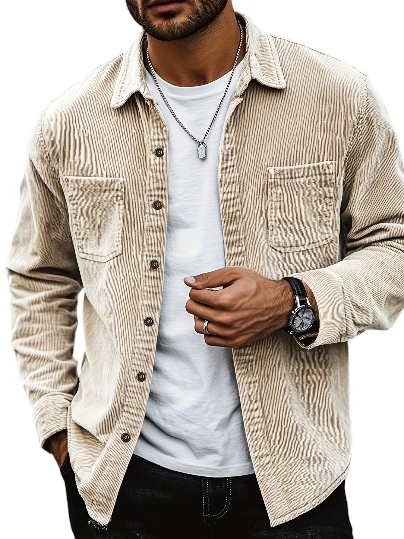 Men's brown corduroy blazer regular fit button-front smart casual jacket with chest pockets