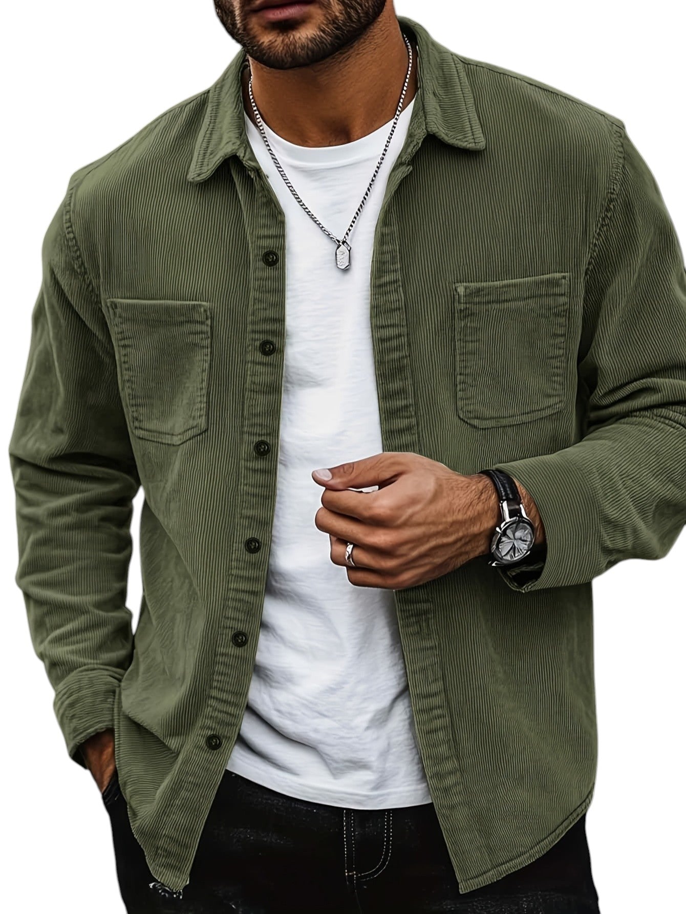 Men's brown corduroy blazer regular fit button-front smart casual jacket with chest pockets