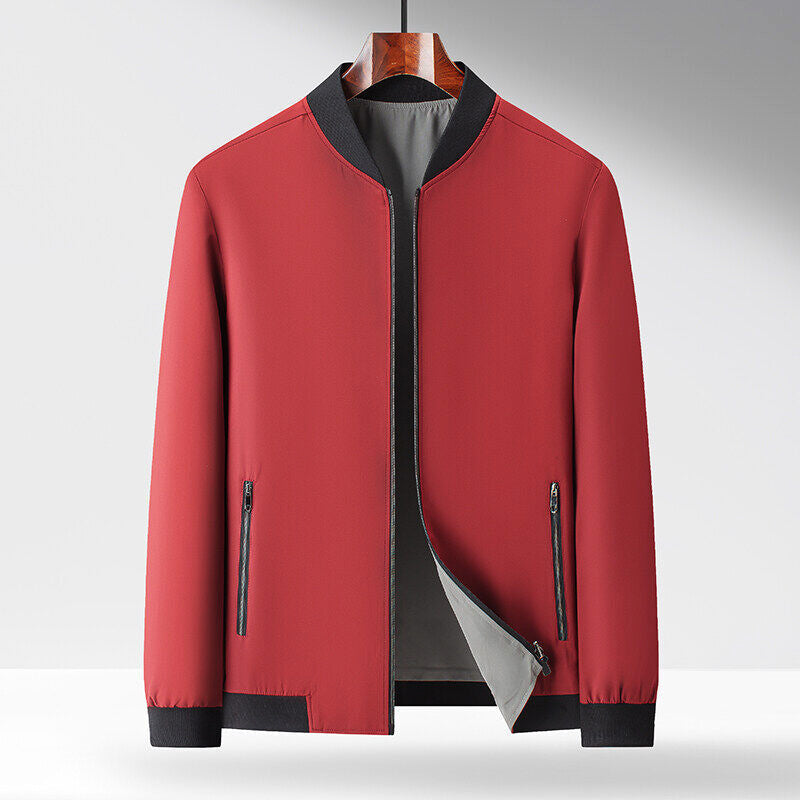 Men's dual-tone reversible bomber jacket with zipper pockets, lightweight urban style for travel