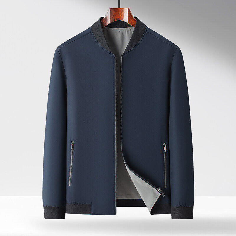 Men's dual-tone reversible bomber jacket with zipper pockets, lightweight urban style for travel