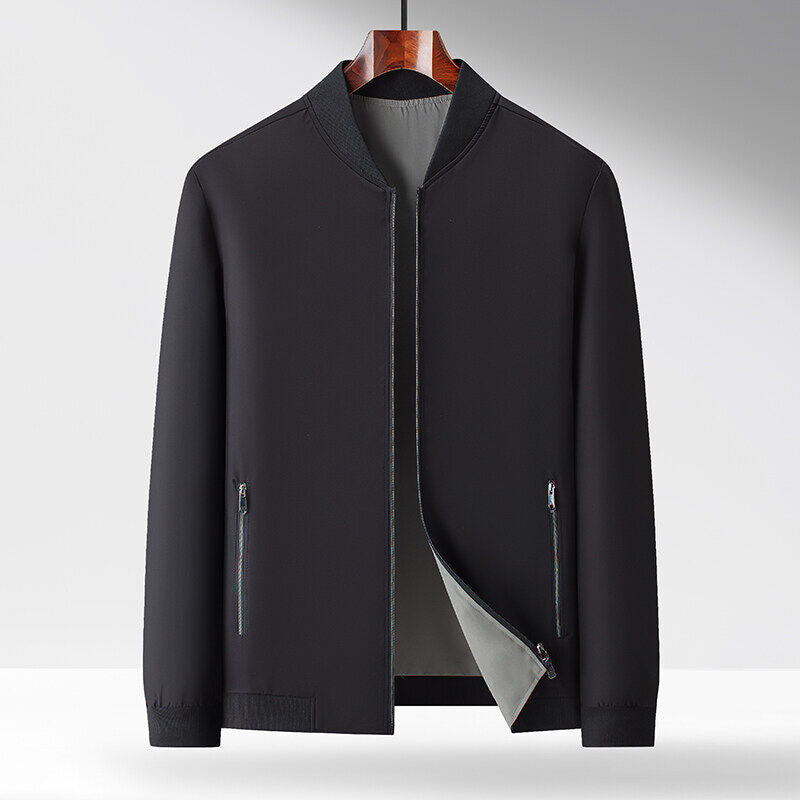 Men's dual-tone reversible bomber jacket with zipper pockets, lightweight urban travel style