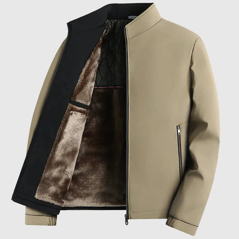 Men's thermal winter jacket fleece-lined faux fur collar full-zip cold-weather minimalist coat