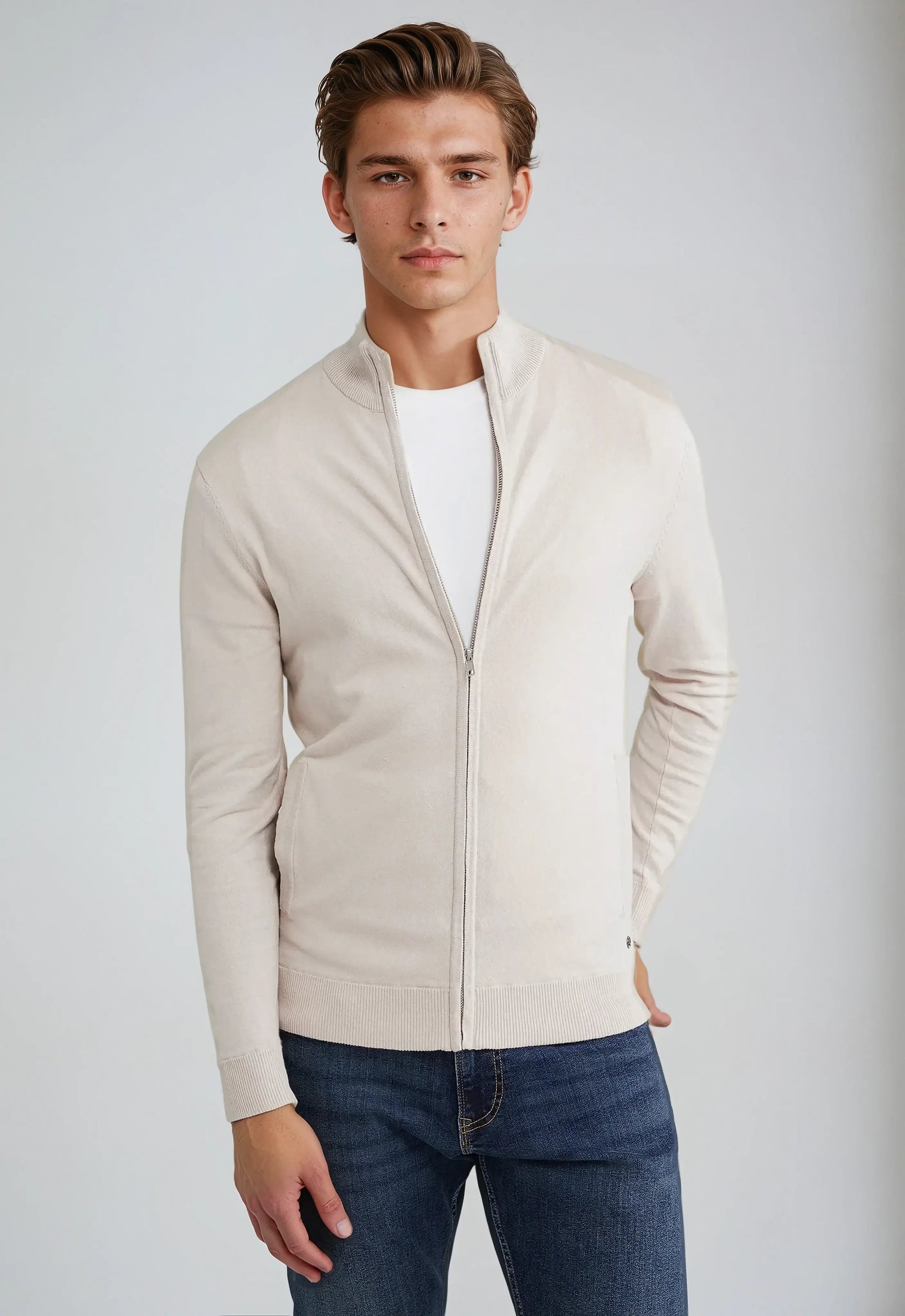 Men's full zip high neck sweater casual smart fit premium knit fabric versatile layering comfort