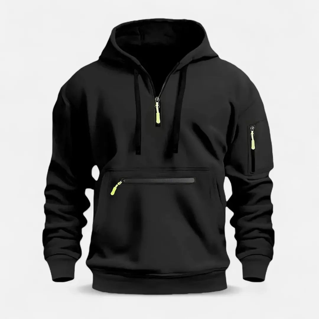 Men's gray knit zip-up hoodie sweater structured fit full-length zipper casual autumn layer