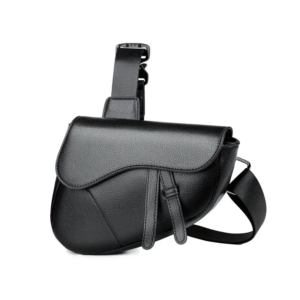 Men's eco-leather saddle crossbody bag, sleek compact design with adjustable strap and top zipper