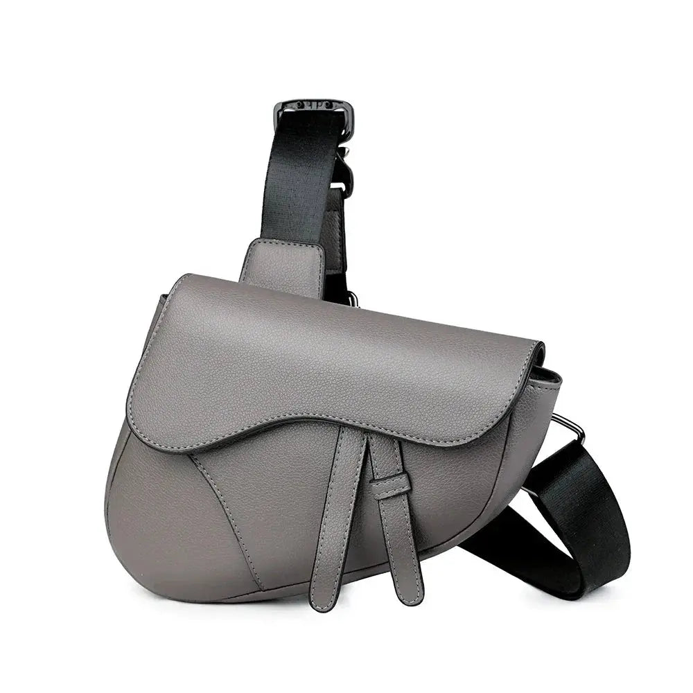 Men's eco-leather saddle crossbody bag, sleek compact design with adjustable strap and top zipper