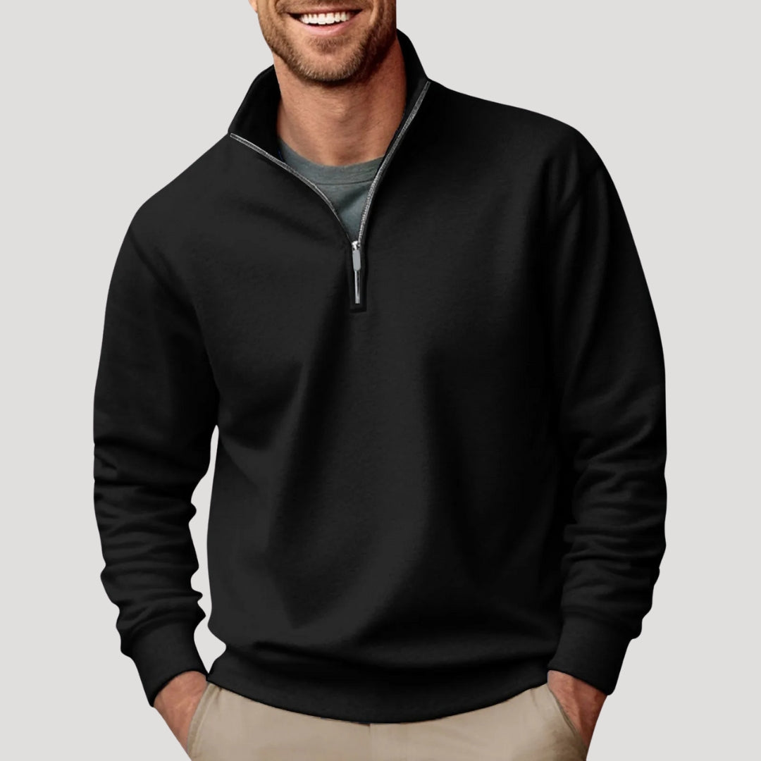 Men's casual gray quarter zip sweatshirt relaxed fit with adjustable collar for everyday layering