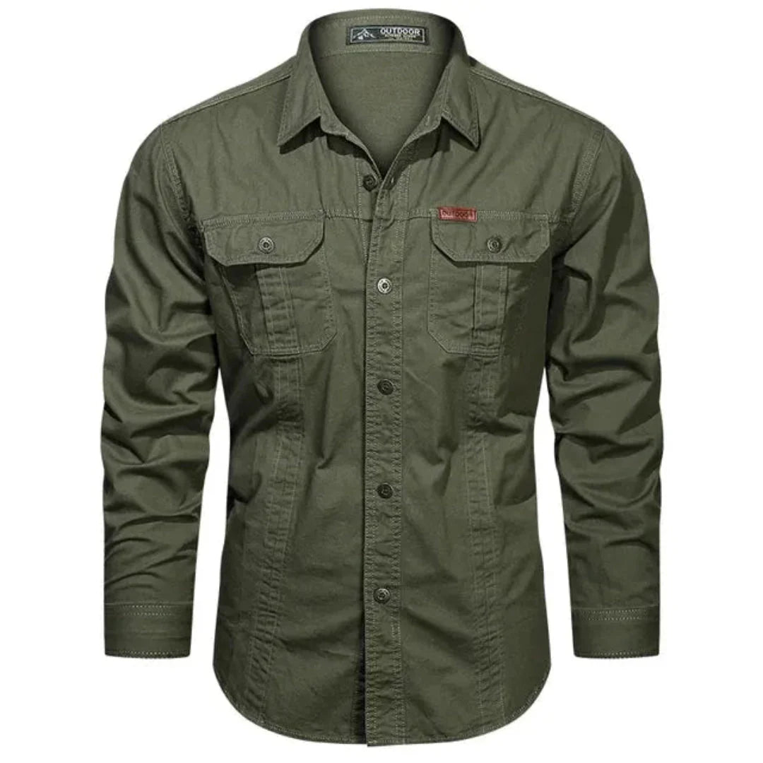 Men's long sleeve utility shirt breathable fabric dual chest pockets outdoor casual fit