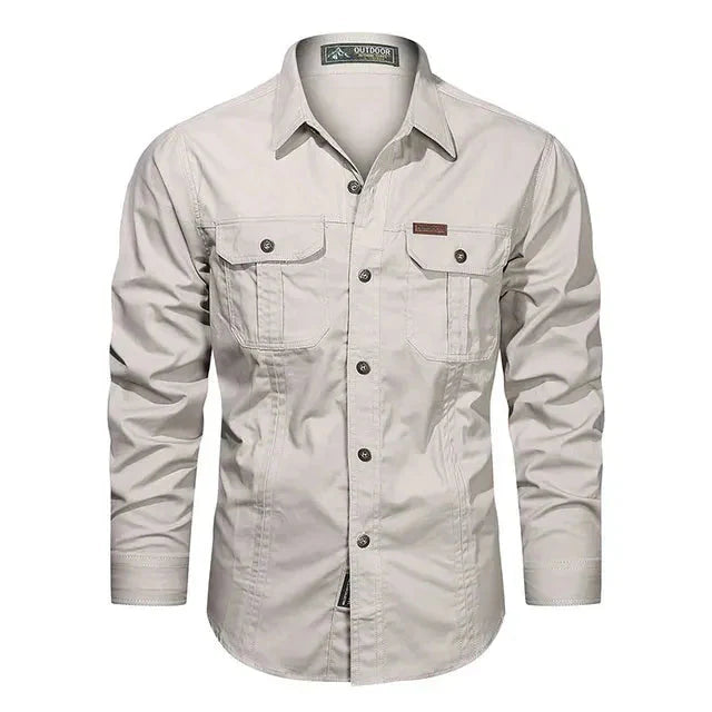Men's long sleeve utility shirt breathable fabric dual chest pockets outdoor casual style