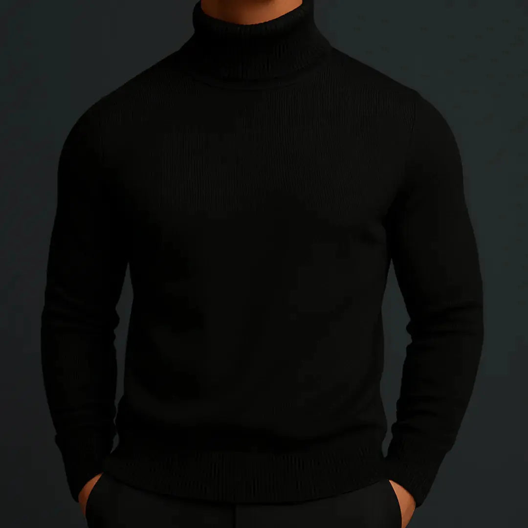 Men's merino wool turtleneck sweater sleek refined fit breathable fine-gauge knit