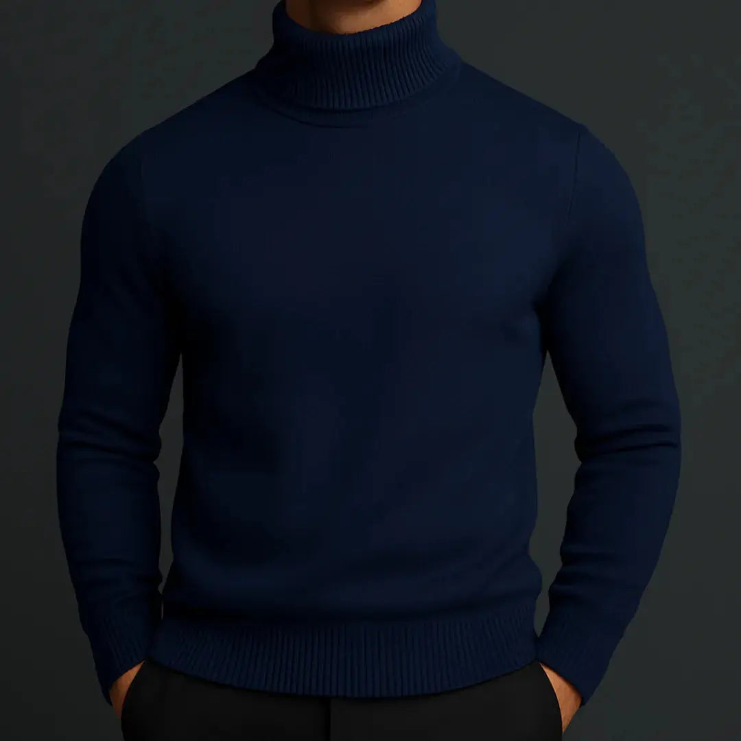 Men's merino wool turtleneck sweater, sleek refined fit with fine-gauge knit for breathable warmth