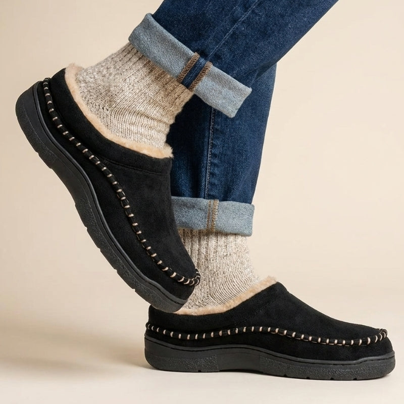 Men's wide fit orthopedic moccasin slippers fleece-lined arch support non-slip cozy winter footwear