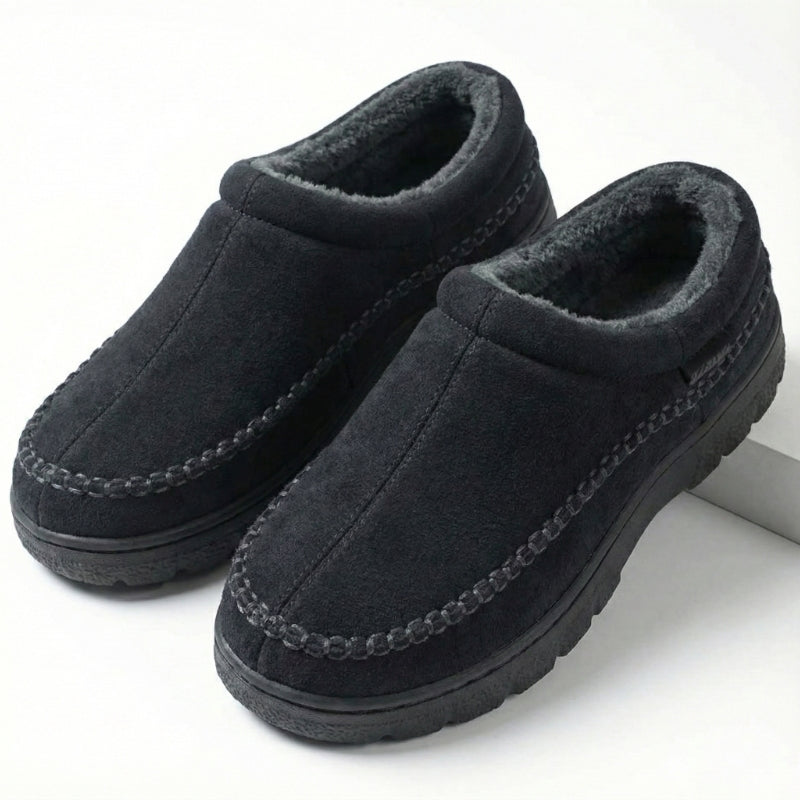 Men's wide fit orthopedic moccasin slippers fleece-lined arch support non-slip cozy winter footwear