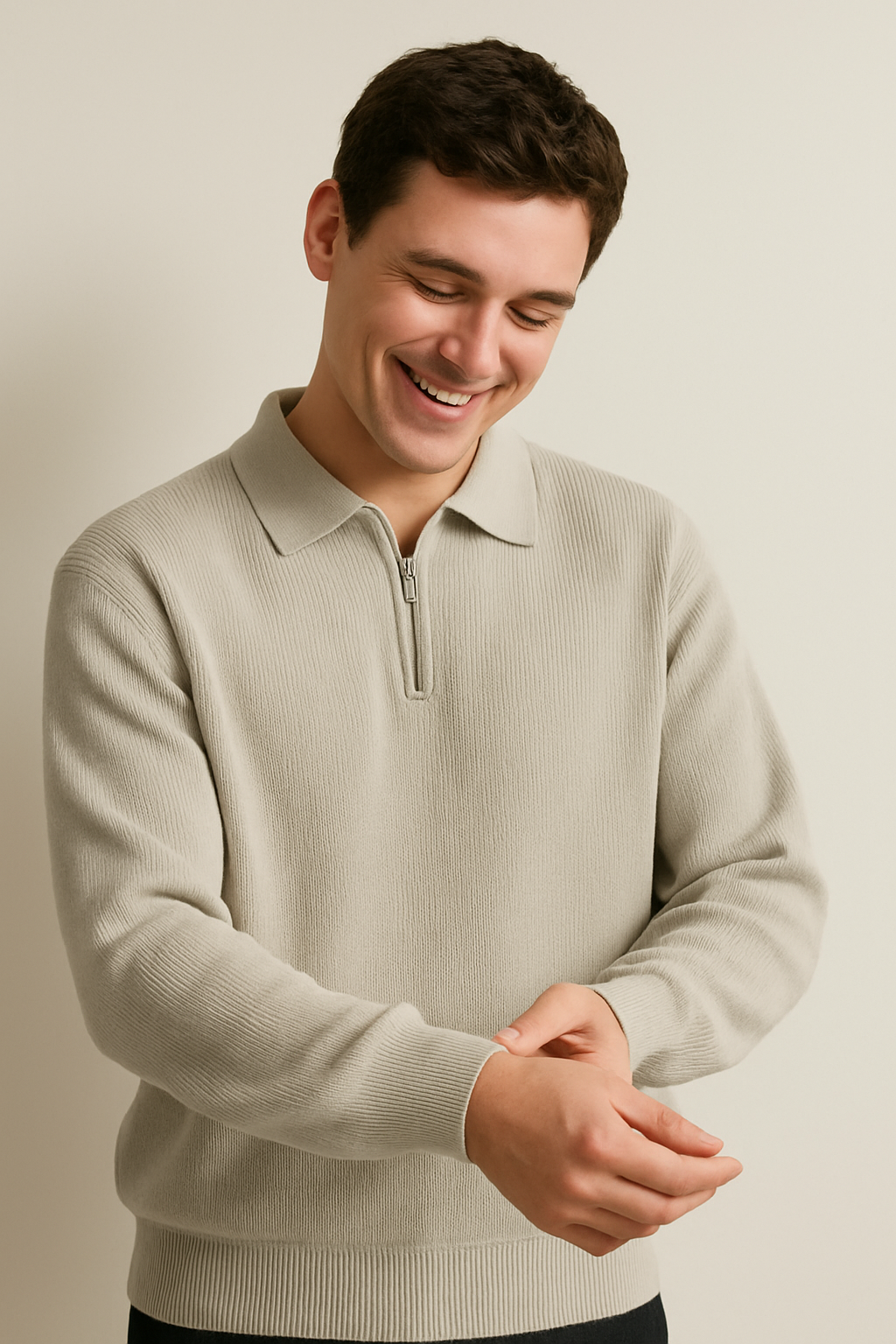 Men's gray quarter-zip sweatshirt soft knit relaxed fit pullover for casual layering