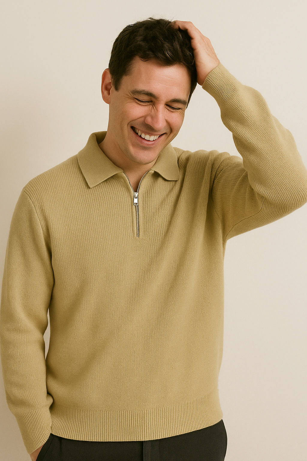 Men's gray quarter-zip soft knit sweatshirt relaxed fit pullover for casual layering