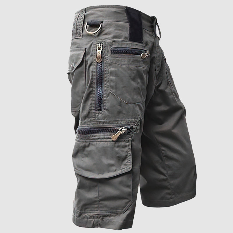 Men's olive tactical cargo shorts relaxed fit with multiple utility pockets street style urban wear