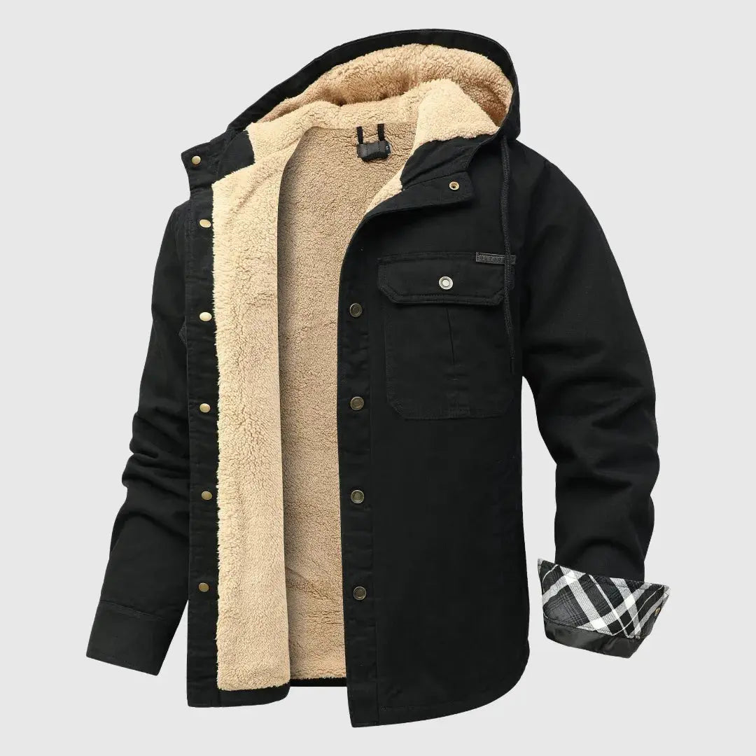 Men's sherpa fleece jacket rugged outer shell plush interior cold weather comfort casual fit