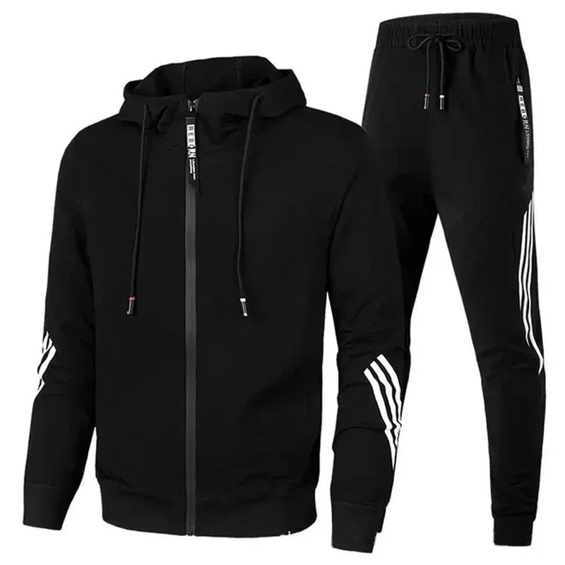 Men's two-piece tracksuit set zip-up top relaxed fit joggers premium fabric minimalist style