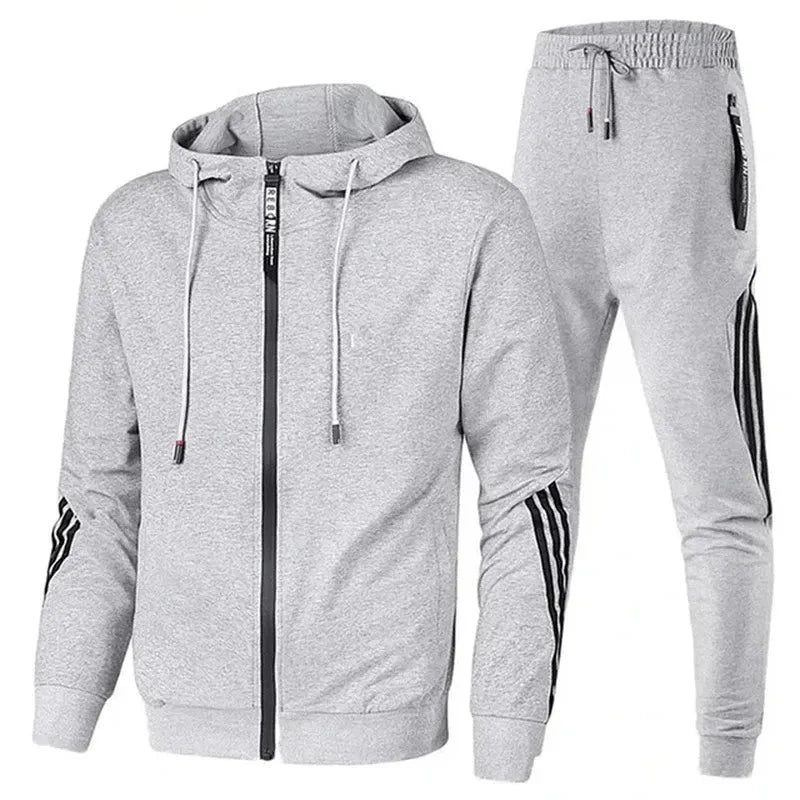 Men's two-piece tracksuit set zip-up top relaxed fit joggers premium fabric minimalist style