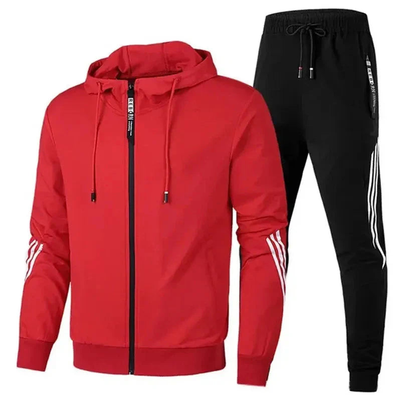 Men's two-piece tracksuit set zip-up top relaxed fit joggers premium fabric minimalist style