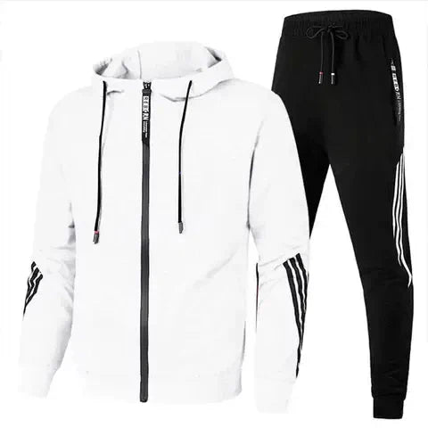 Men's two-piece tracksuit set zip-up top relaxed fit joggers premium fabric minimalist style