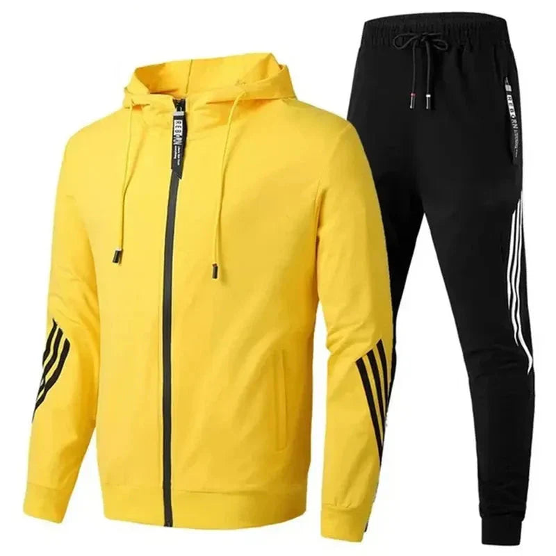 Men's two-piece tracksuit set zip-up top relaxed fit joggers premium fabric minimalist style