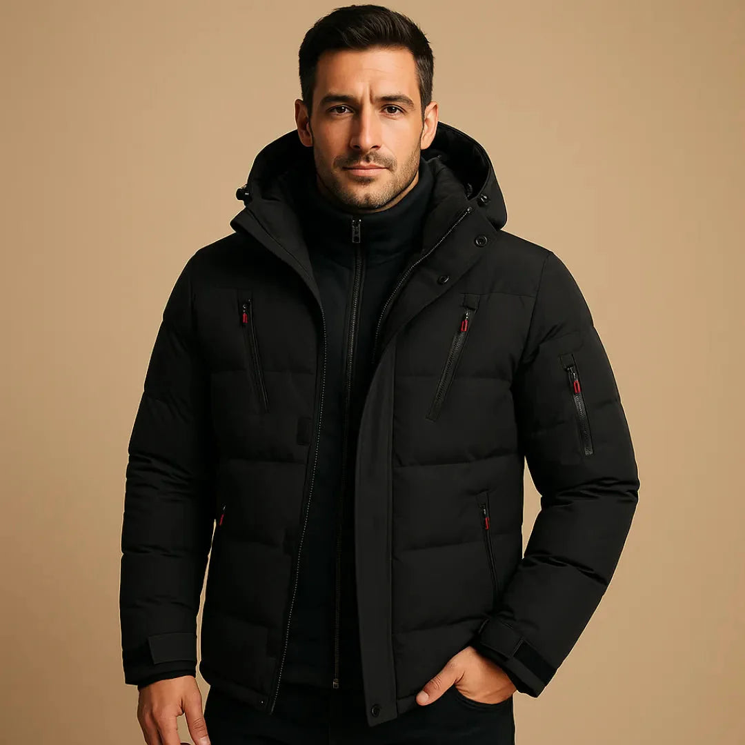 Men's waterproof winter jacket with insulated lining, weatherproof shell, all-season cold weather style