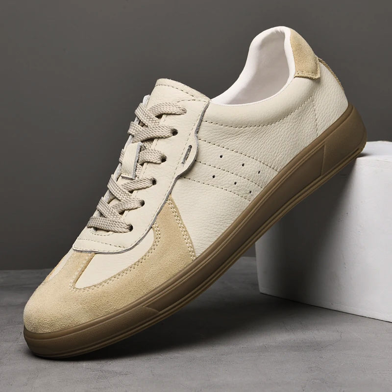 Mendoza low-profile leather sneakers with suede panels, retro-inspired silhouette for urban professionals