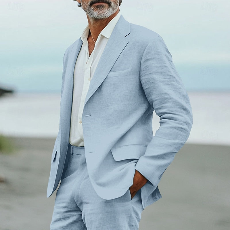 Men's light blue relaxed fit coastal suit lightweight modern tailoring for spring casual outings