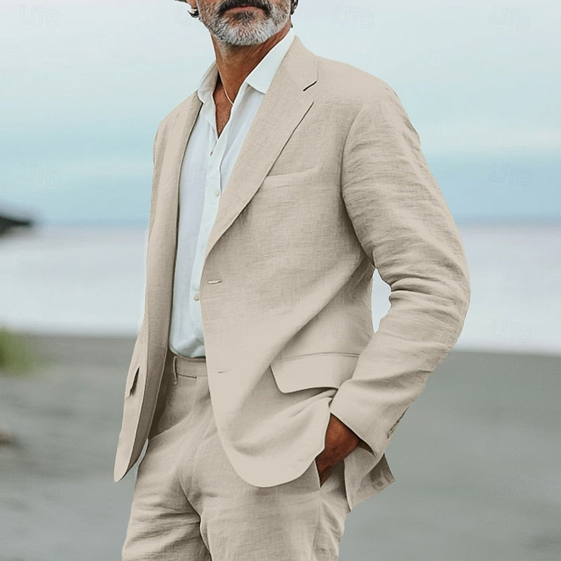 Men's light blue relaxed fit coastal suit lightweight tailored two-piece for spring casual outings