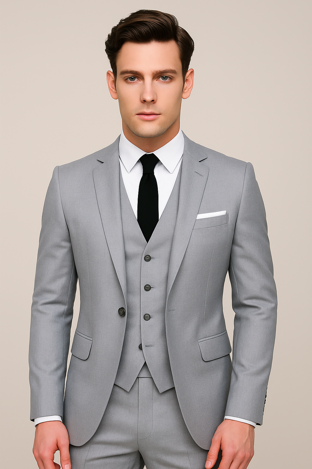 Men's slim fit three-piece formal suit single breasted blazer waistcoat trousers tailored groom look