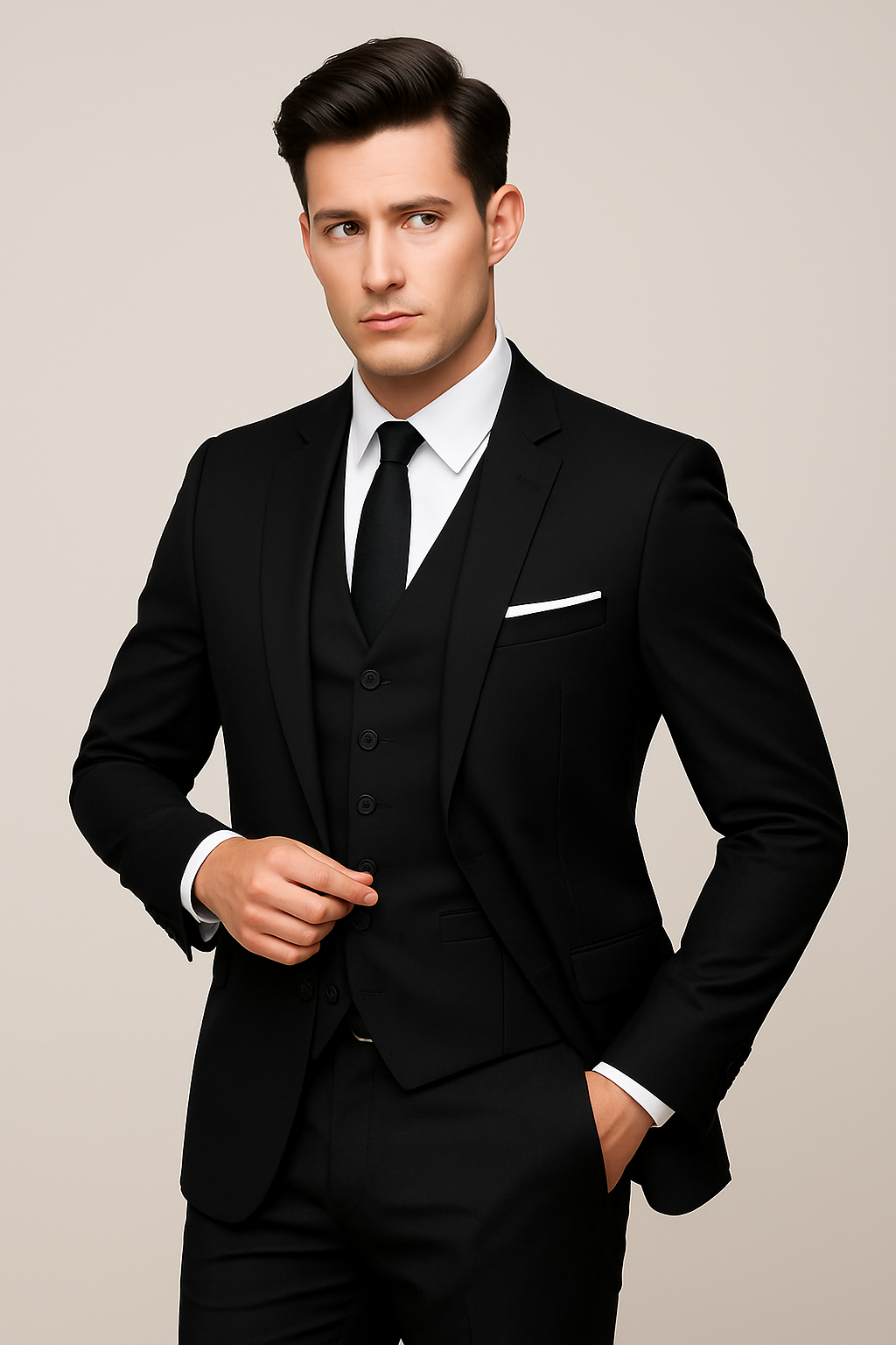 Blake men's light spring three-piece suit with tailored jacket, vest, and trousers for weddings