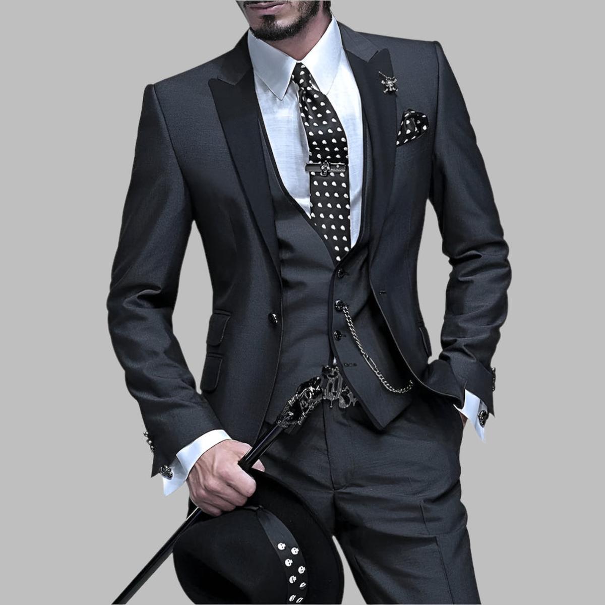 Men's luxury three-piece wedding suit set tailored fit blazer vest trousers premium formal detailing